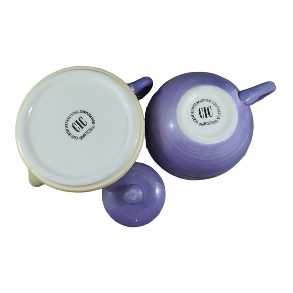 PERSONAL Nesting Teapot & Cup Pottery CIC Spring Flowers Yellow Purple China One - Picture 10 of 11